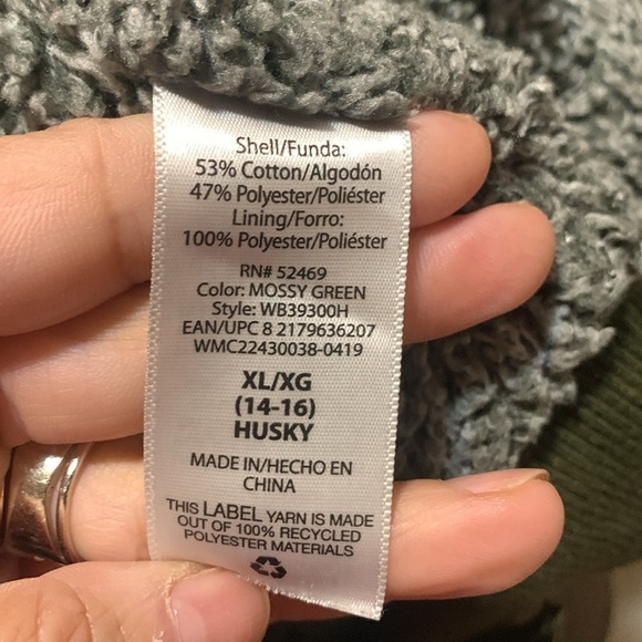 Wonder Nation, XL 14-16 Zip Up Jacket, Green with Black, Sherpa Lined, in EUC. - Picture 7 of 7